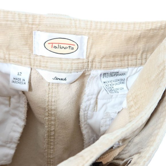 TALBOTS Size 12 Beige Cotton Blend Fine Wale Straight Leg Tab Waist Pants - Picture 8 of 8